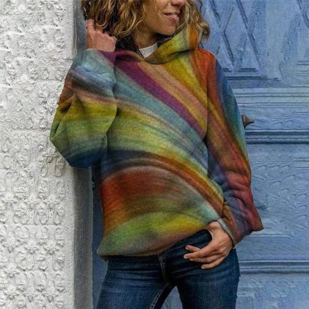 Hooded Long Sleeve Digital Printing Loose Casual Sweater For Women - EX-STOCK Canada