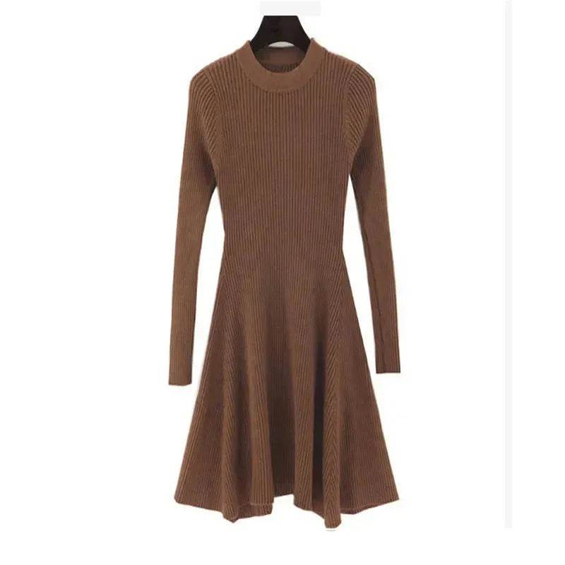 Autumn Winter Round neck Slim fit Mini Flared Sweater Dress - EX-STOCK Canada