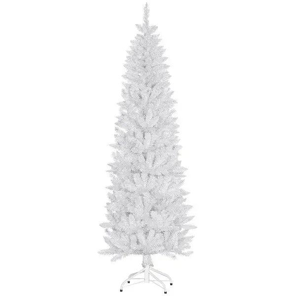 7ft Tall Pencil Artificial Christmas Tree With 687 Branch Tips With Steel Base, White EX-STOCK Canada