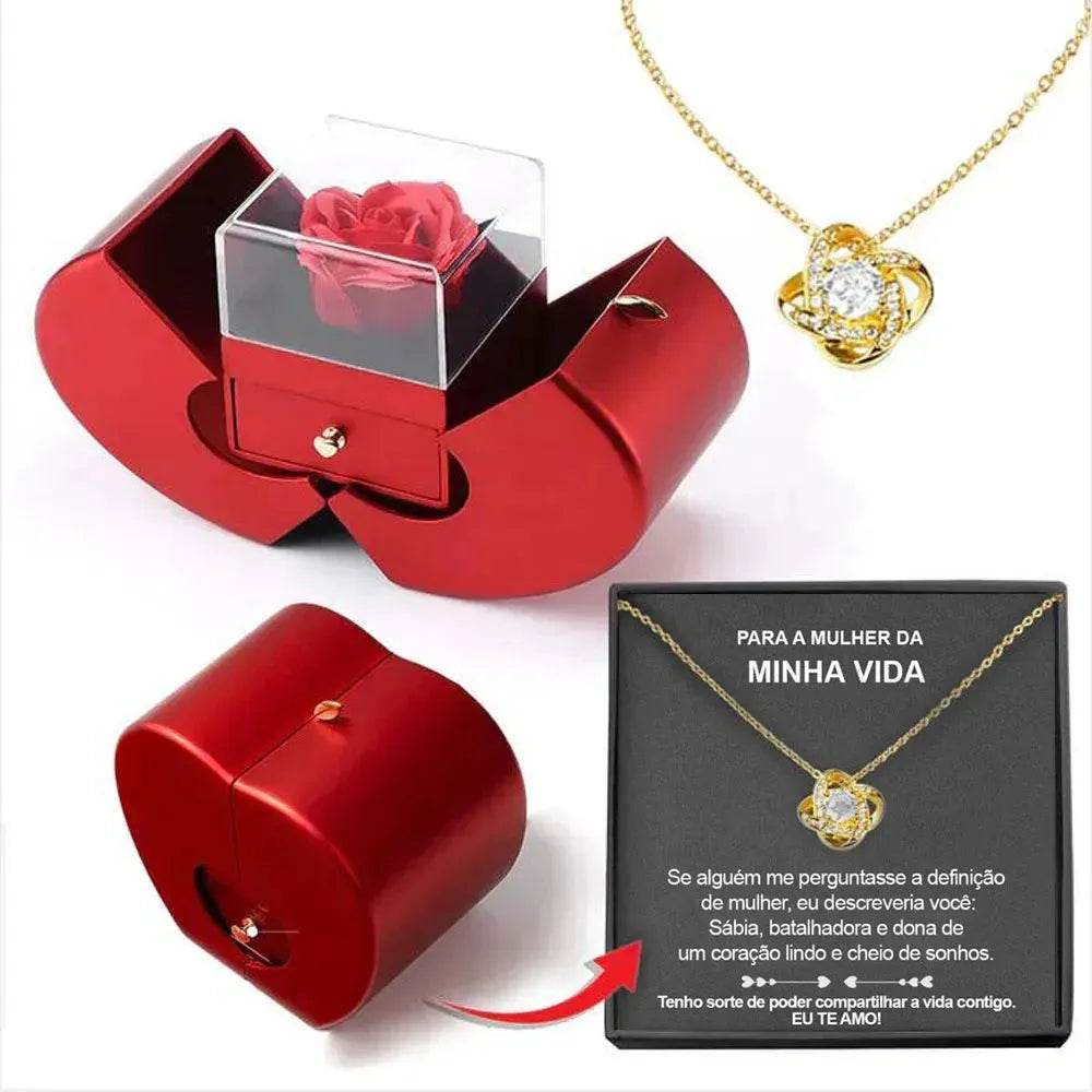 Fashion Jewelry Box Red Apple Christmas Gift Necklace Eternal Rose For Girl Mother's Day Valentine's Day Gifts With Artificial Flower Rose Flower Jewelry Box - EX-STOCK Canada