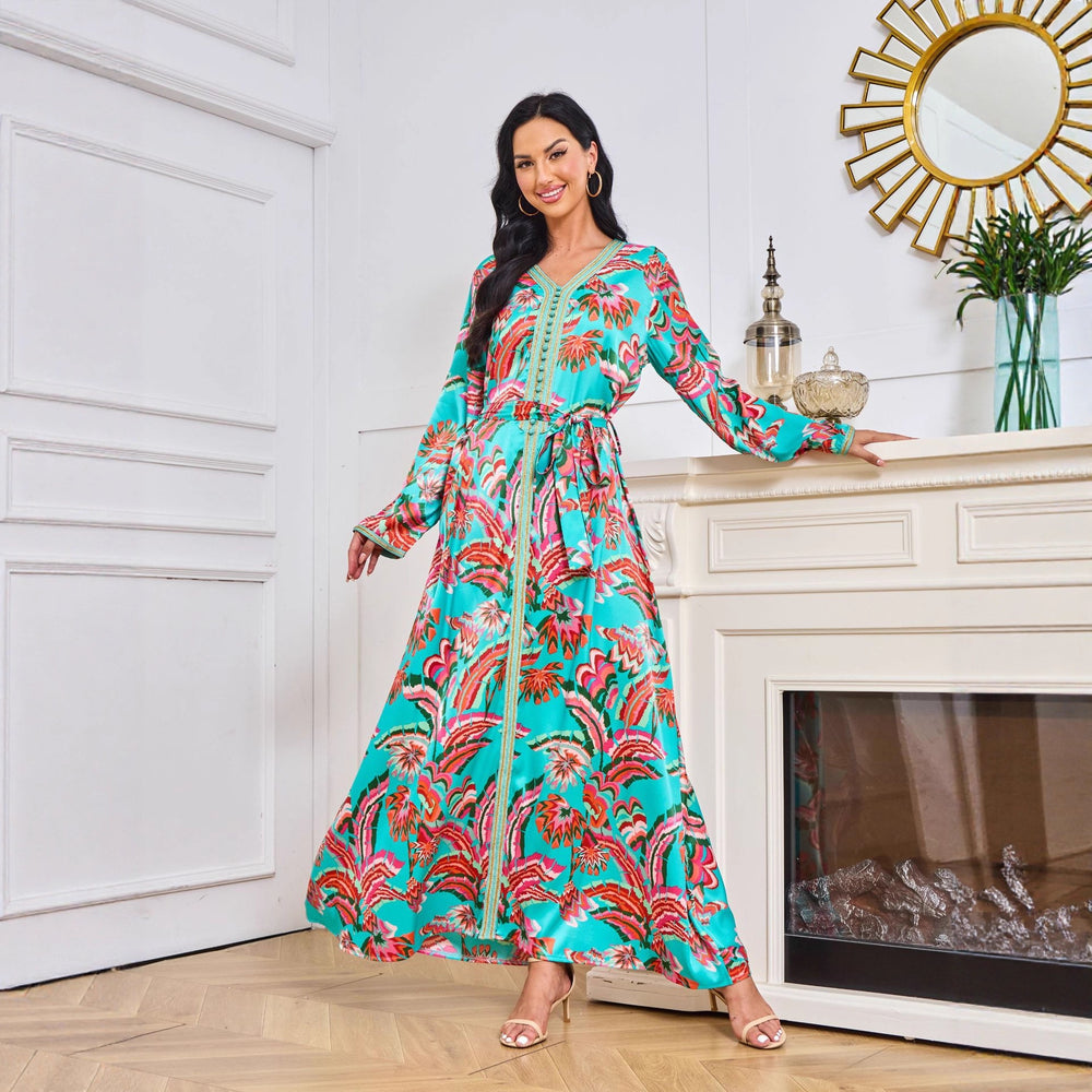 Robe Abaya de Dubaï avec pierres chaudes imprimées et détails brodés - EX-STOCK Canada