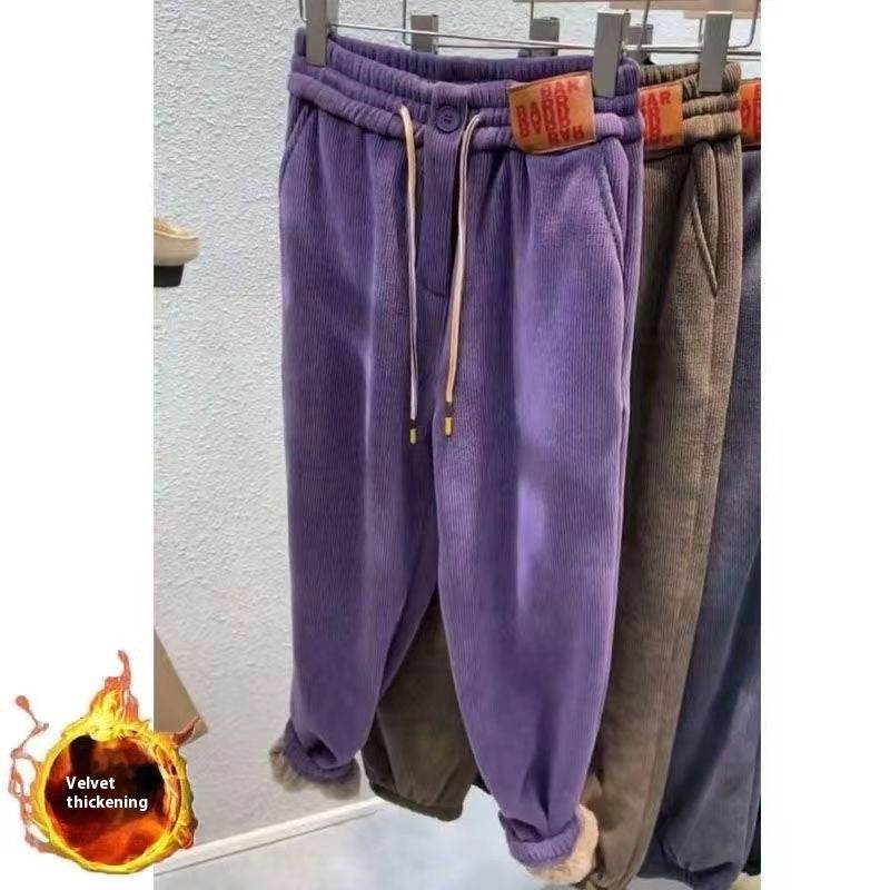 Fleece-lined Thick Track sweat Pants Medium Large Children fall Winter Warm And Loose Leisure One Lambswool Outer Wear Trousers - EX-STOCK Canada