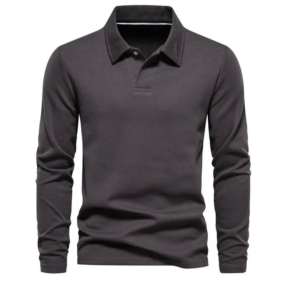Fashion Plain Lapel Long-sleeved Polo Shirt Men's Casual Autumn Polo sweatshirt - EX-STOCK Canada
