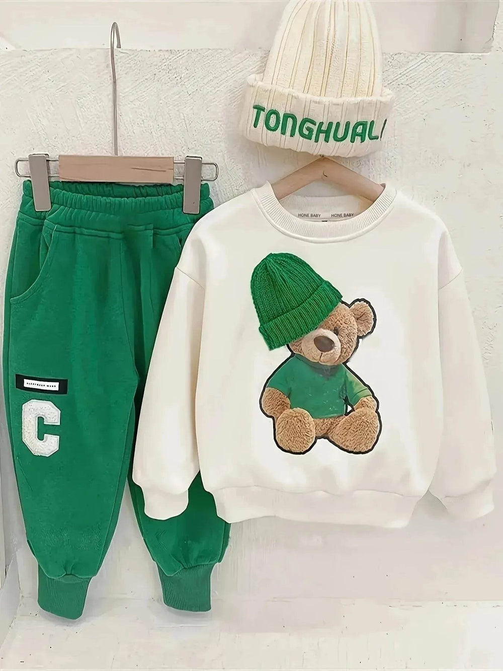 Children Cartoon Hat Bear Long-sleeved Trousers Two-piece Set for Kids - EX-STOCK Canada