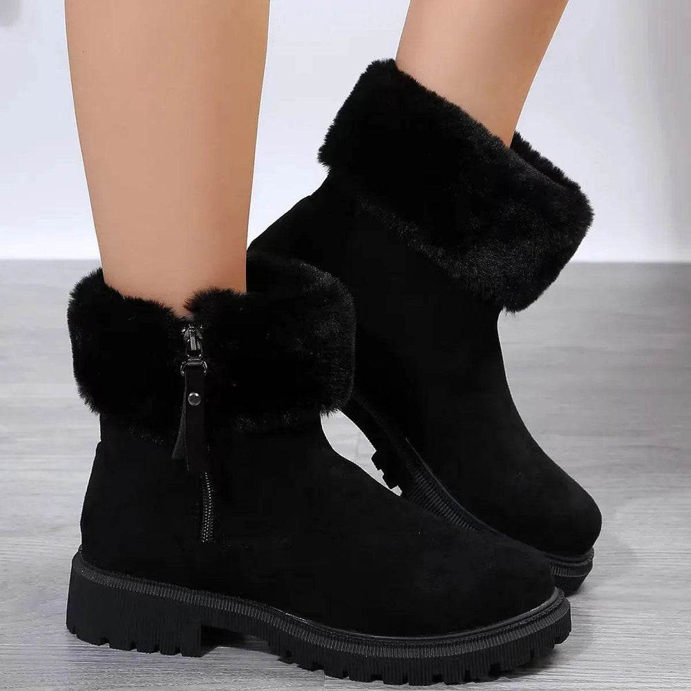 Warm Plush Boots Winter Fashion Side-Zipper Snow Boot For Women Outdoor Thickened Low-heeled Shoes - EX-STOCK Canada