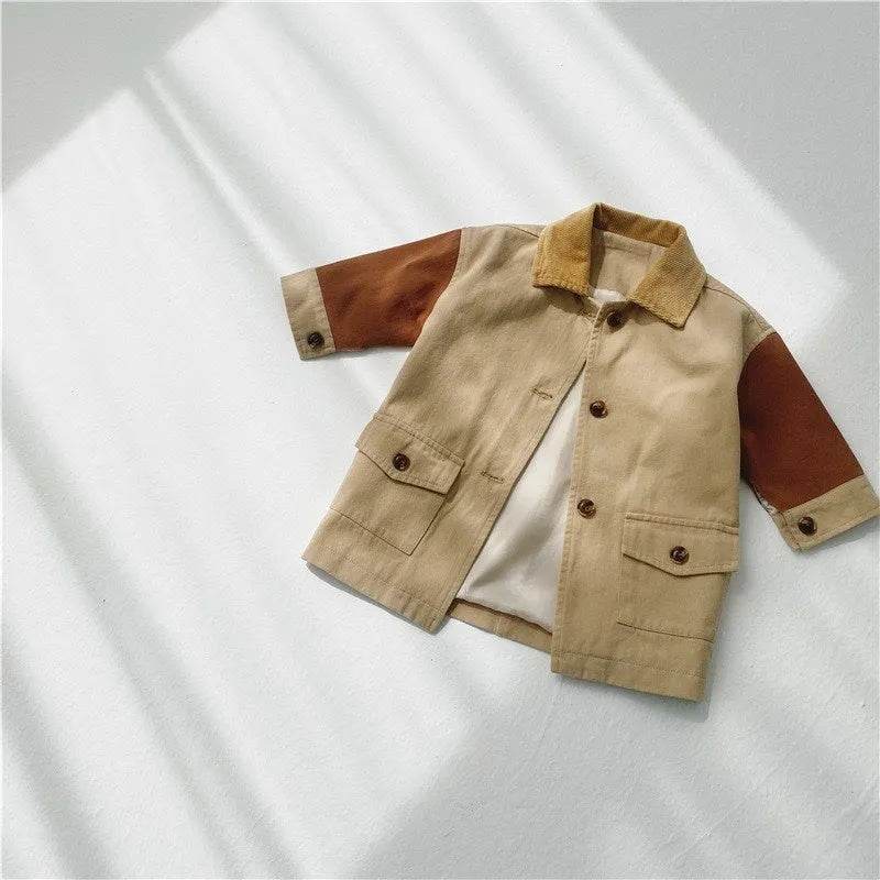 Windbreaker Sleeve Color Contrast Small Lapel Medium Long jacket kids - EX-STOCK Canada