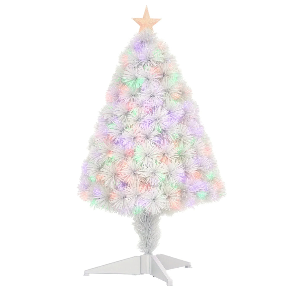 2.5FT Prelit Artificial Tabletop Christmas Tree With Fibre Optics Holiday Home Xmas Decoration For Table And Desk White EX-STOCK Canada
