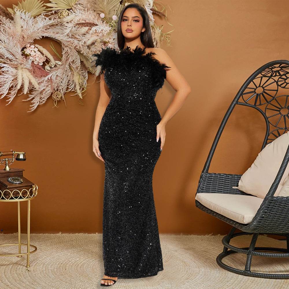 Luxury formal dress Feather Stitching Sequin Evening Dress Long dress - EX-STOCK Canada