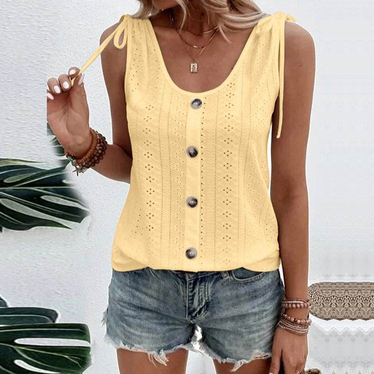 Casual summer U-neck Vest Women Shoulder With Bow Tie Summer blouse top - EX-STOCK Canada