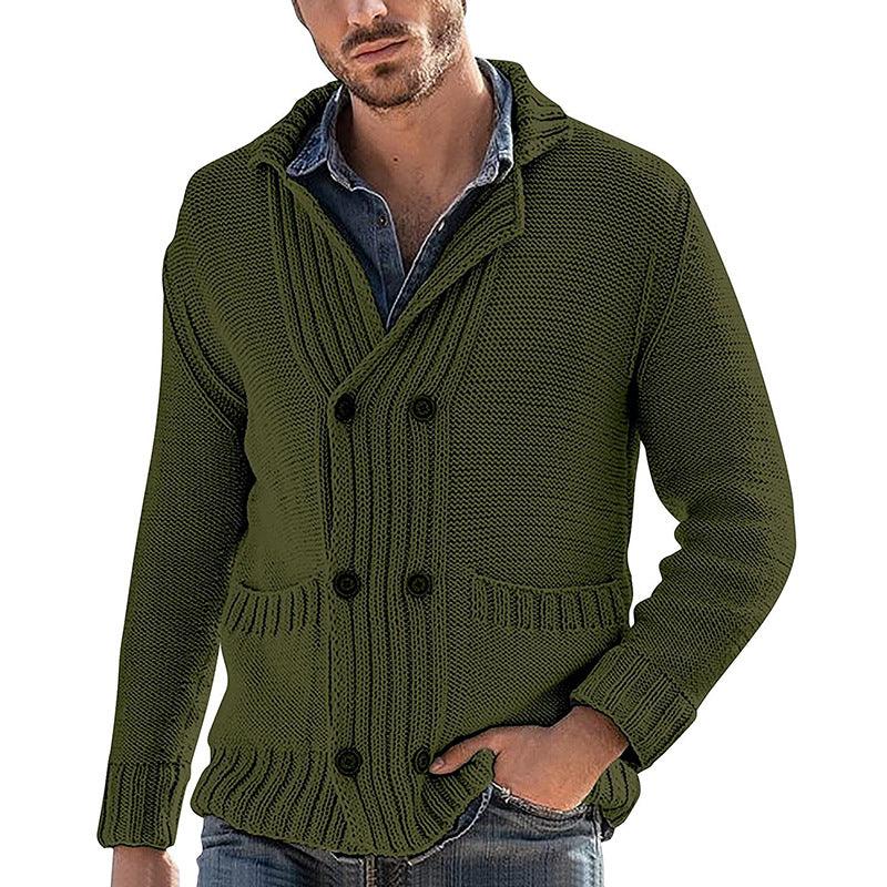 Veste en tricot pour homme à manches longues avec col à revers et couleur unieEX-STOCK Canada