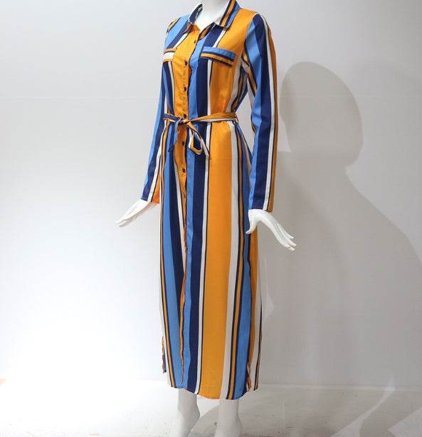 Stripe Shirt Women's Dress Spring Summer Chiffon V-neck Sexy Maxi Dresses Sexy Elegant Casual Girl Lace Women Long Sleeve - EX-STOCK Canada