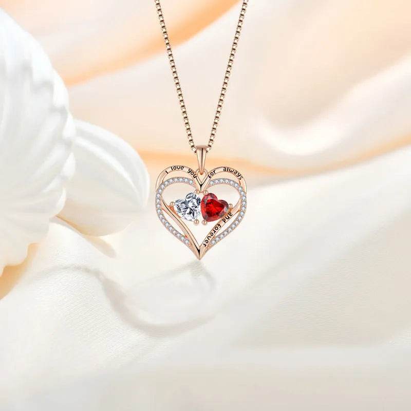 S925 Silver Double Love Necklace With Rhinestones Fashion Personality Heart-shaped Necklace Valentine's Day Gift - EX-STOCK Canada