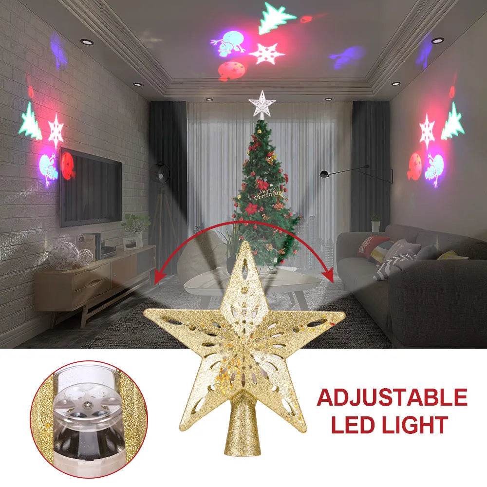 Christmas Tree Top Light Star Snowflake Shape LED Laser Projector Lights Christmas Tree Ornament - EX-STOCK Canada