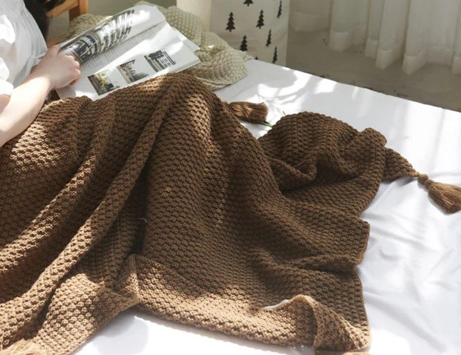 Fringed Knitting Blanket Wool Blanket EX-STOCK Canada