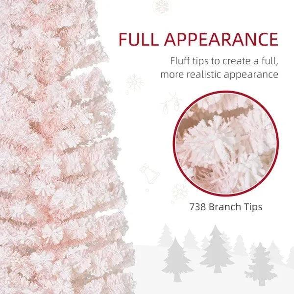 7.5ft Flocked Christmas Tree, Pencil Christmas Tree With Realistic Branch Tips, Folding Metal Stand EX-STOCK Canada