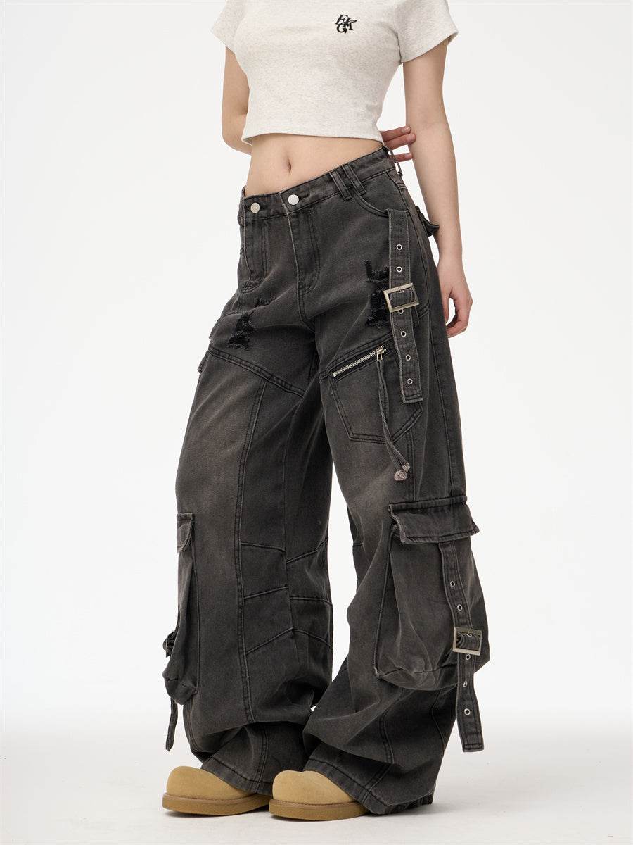 Distressed Washed Oversized Baggy Cargo Jeans Pant - EX-STOCK Canada