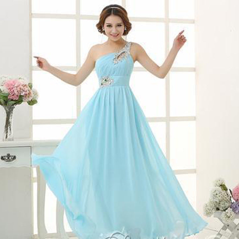 Evening dress one-shoulder dinner banquet long banquet EX-STOCK Canada