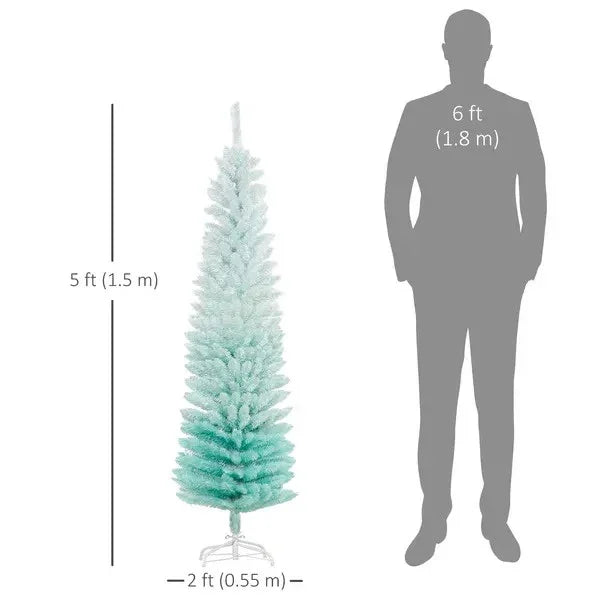 5ft Pencil Christmas Trees, Skinny Artificial Christmas Tree For Xmas Holiday Decor, Gradient Blue EX-STOCK Canada