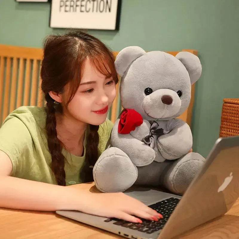 New Lovely Hug Roses Teddy Bear Stuffed Soft Animal Dolls Nice Birthday Gift Girlfriend Valentine's Day - EX-STOCK Canada