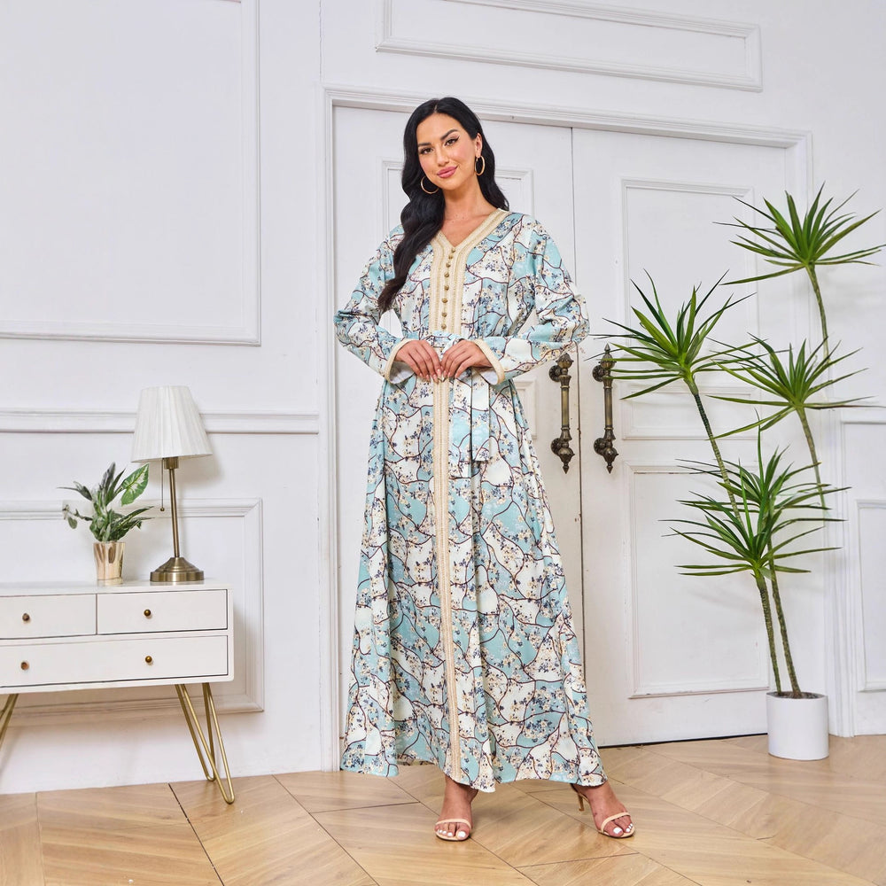 Robe Abaya de Dubaï avec pierres chaudes imprimées et détails brodés - EX-STOCK Canada