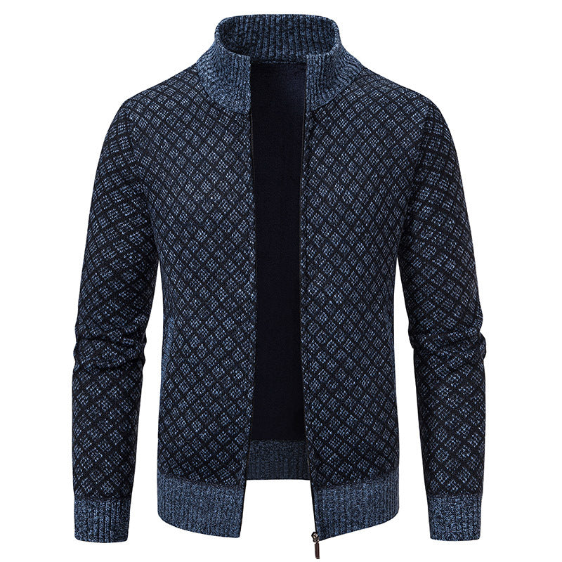 Thickened Plaid Print Jacket Cardigan Fashion Slim Fit Zipper Stand Collar Sweater Winter Men's Casual Long Sleeve Knitted Top Clothing EX-STOCK Canada