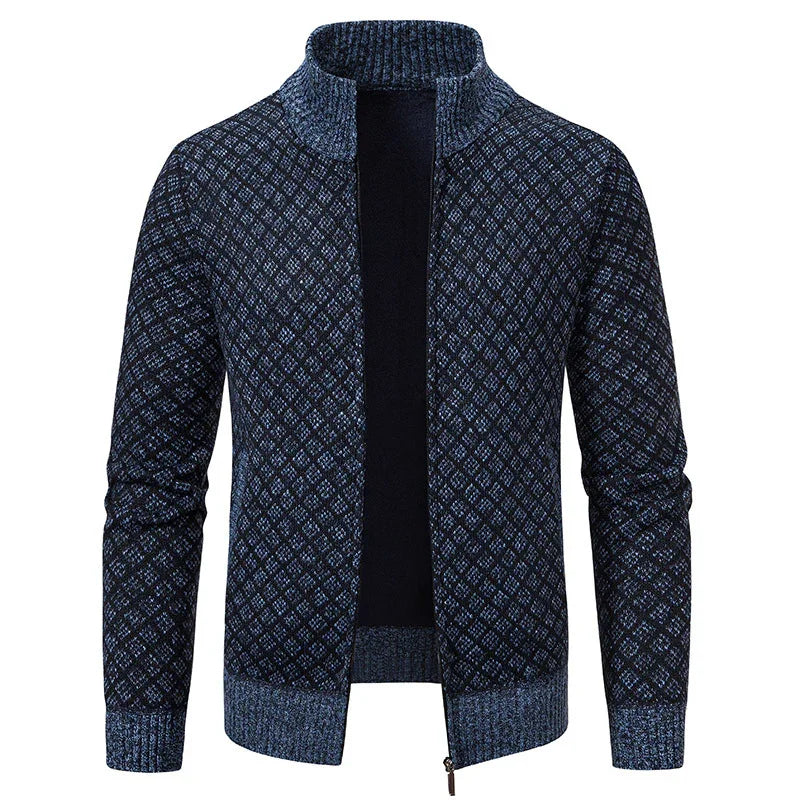 Thickened Plaid Print Jacket Cardigan Fashion Slim Fit Zipper Stand Collar Sweater Winter Men's Casual Long Sleeve Knitted Top Clothing EX-STOCK Canada