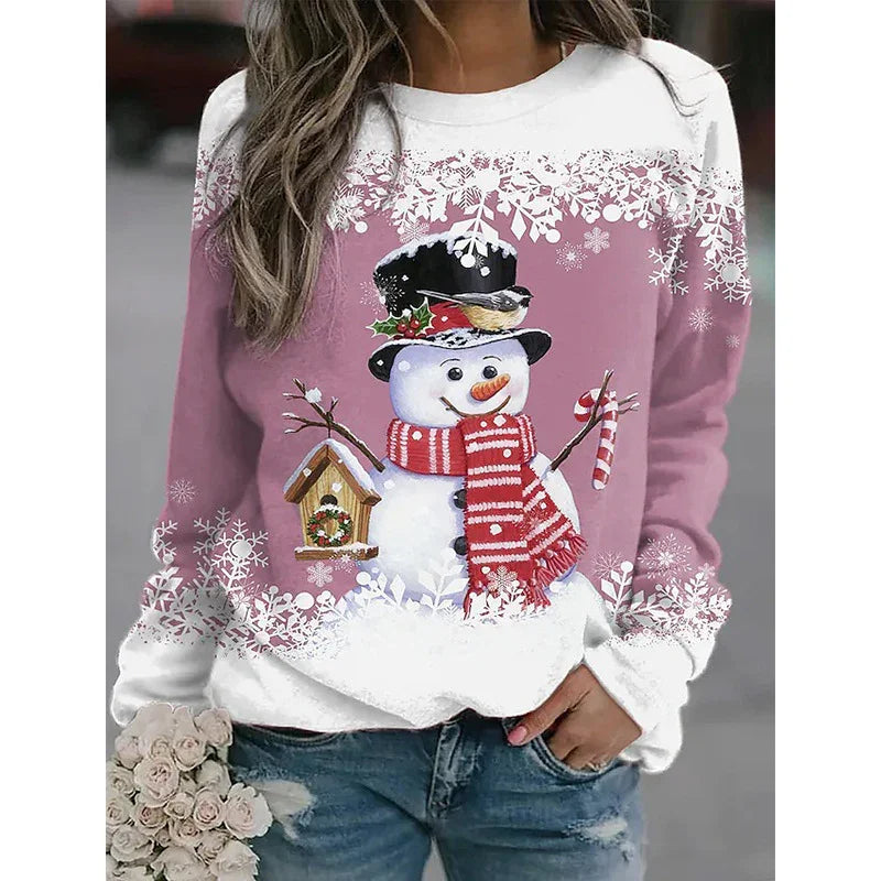 Snowman Printed Panel Loose Sweater EX-STOCK Canada