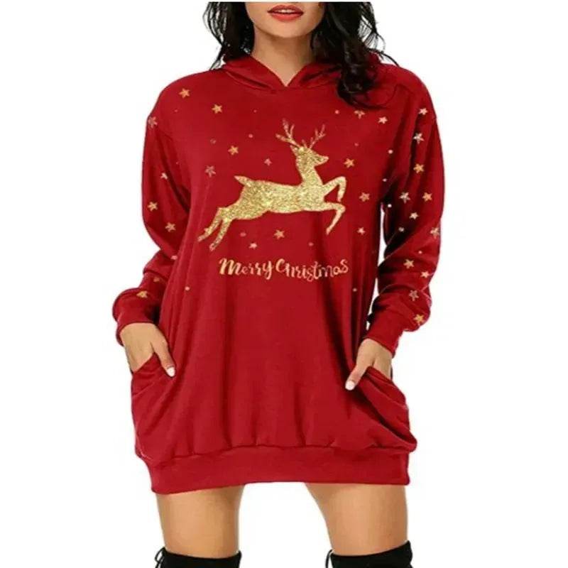 Christmas hot sale printed mid-length pocket hooded long-sleeved sweater - EX-STOCK Canada