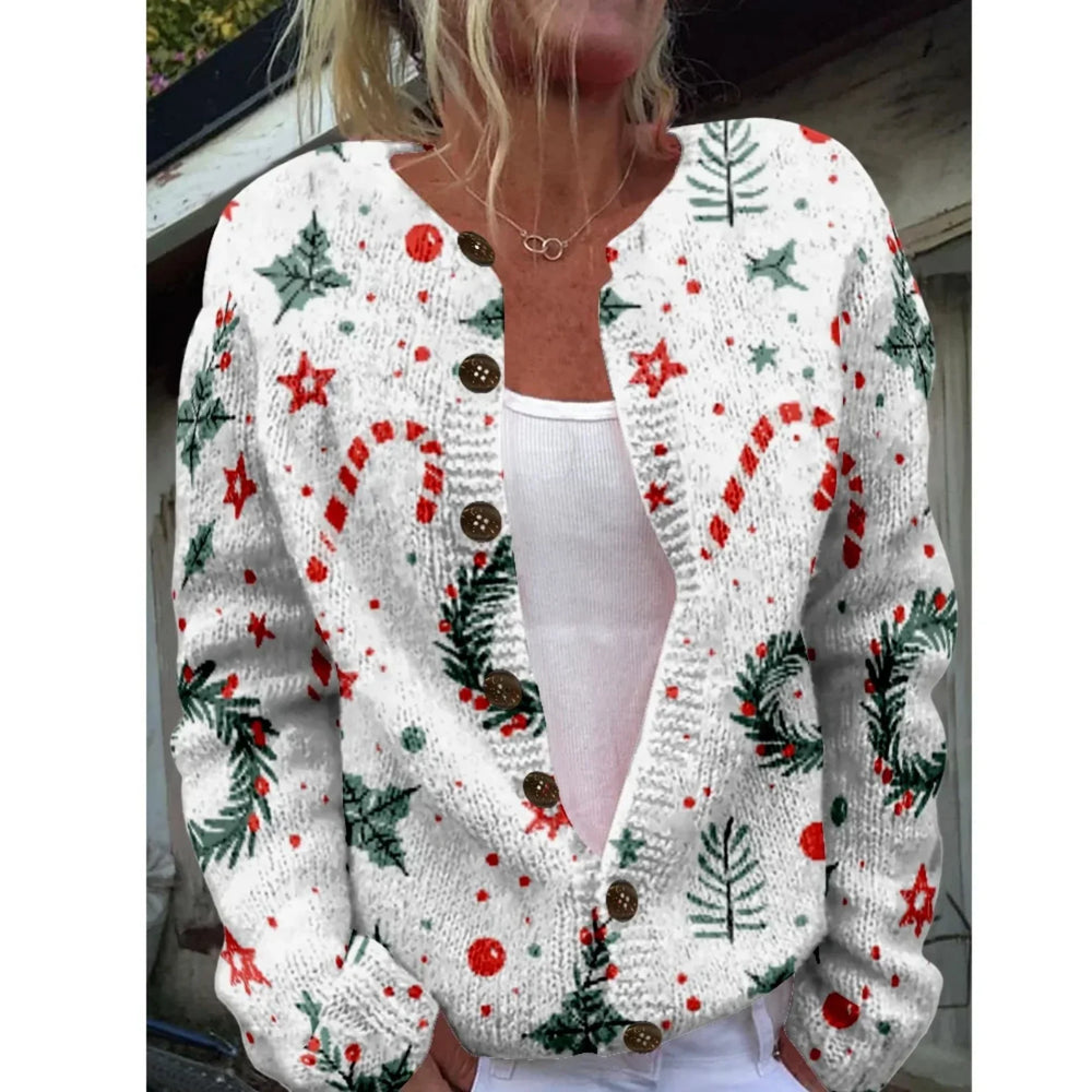 Round Neck Sweater Christmas Button Cardigan Long Sleeve Sweater EX-STOCK Canada