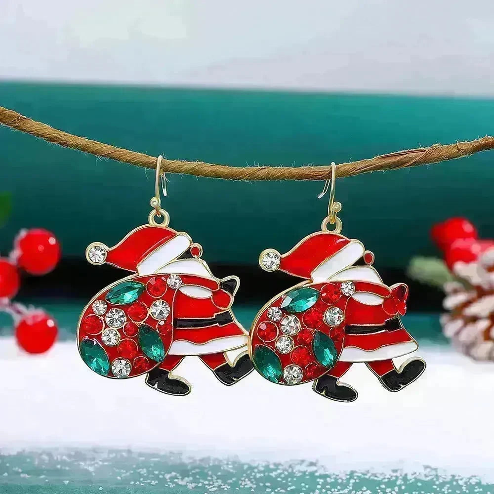 Personalized Cute Santa Claus Earrings With Colorful Rhinestones Ins Fashion Christmas Earrings For Women Jewelry - EX-STOCK CANADA