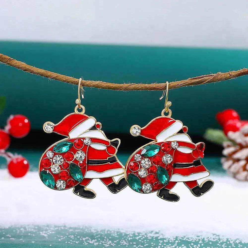 Personalized Cute Santa Claus Earrings With Colorful Rhinestones Ins Fashion Christmas Earrings For Women Jewelry - EX-STOCK Canada