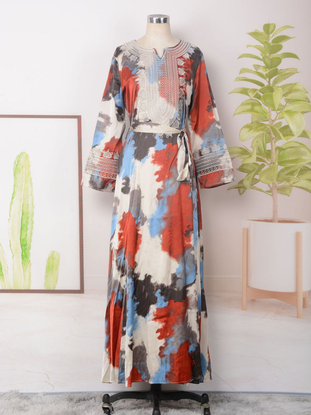 Robe musulmane ample pour femme à imprimé et broderie - EX-STOCK Canada