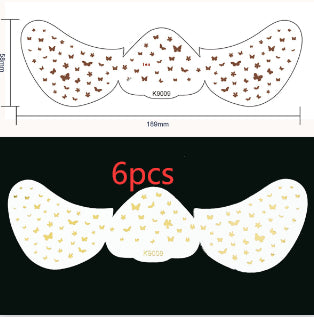 Two sets of butterfly-shaped stickers with measurements and '6pcs' text on a black background.