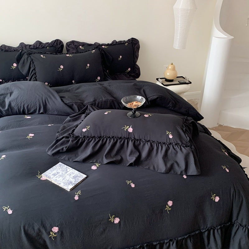 Embroidered Wide Edge Floral Duvet Cover Fitted Sheet EX-STOCK Canada