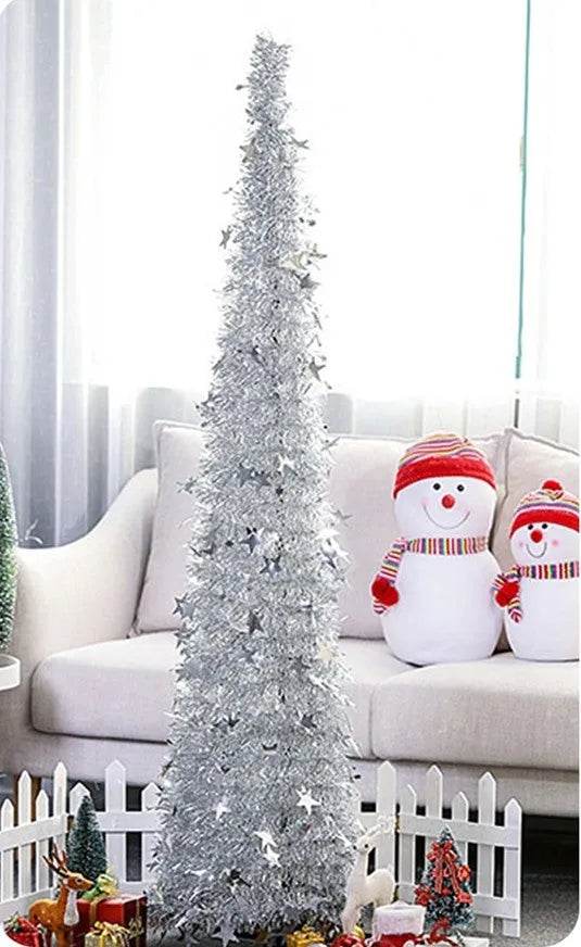 Artificial Tinsel Up Christmas Tree With Stand Gorgeous Collapsible Artificial Christmas Tree For Christmas Decorations - EX-STOCK Canada