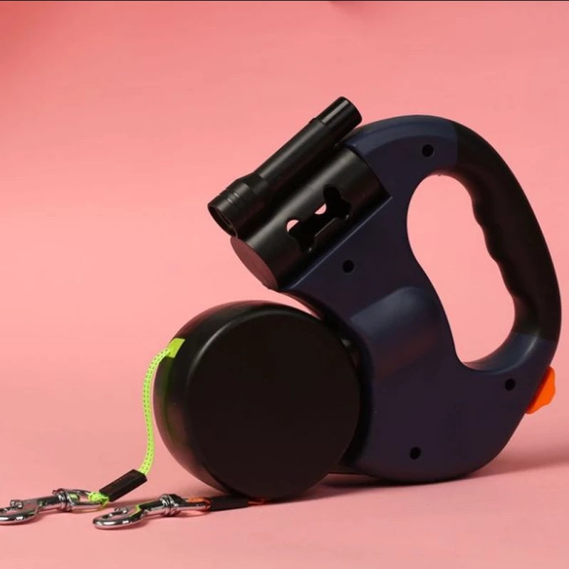 Dual Headed Pet Leashes with Flashlight Garbage Bag Box Automatic Retractable Dogs Traction Rope EX-STOCK Canada