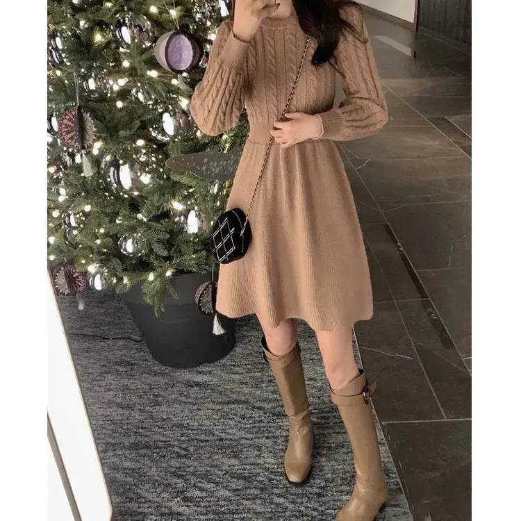 Autumn Winter Knitted Slim Fit Round neck Mini Flared Sweater dress - EX-STOCK Canada