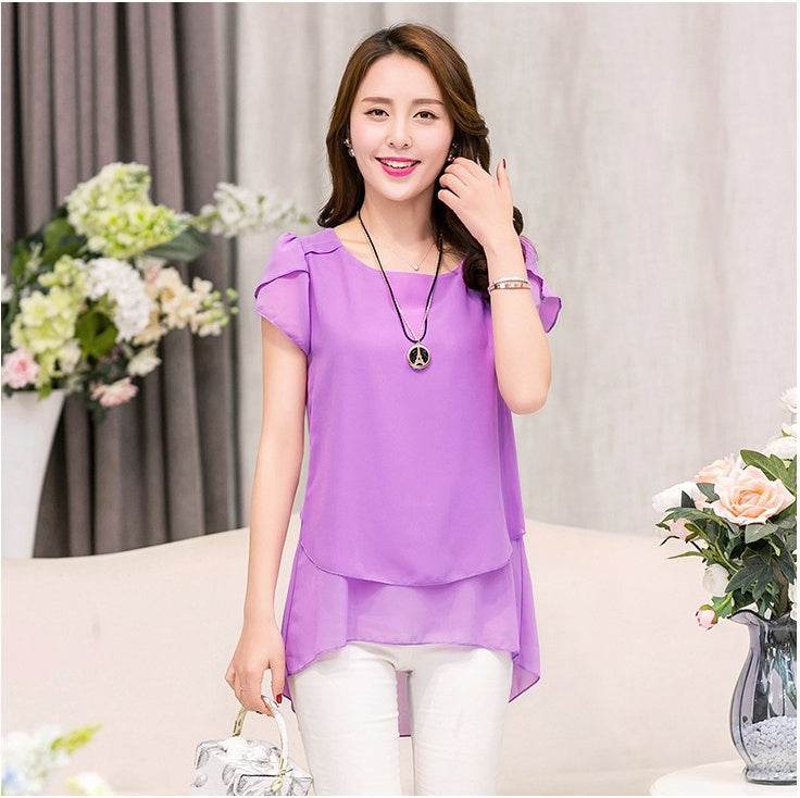 New Spring Summer Women Chiffon Loose Blouse top O-Neck Short sleeve Plus size - EX-STOCK Canada