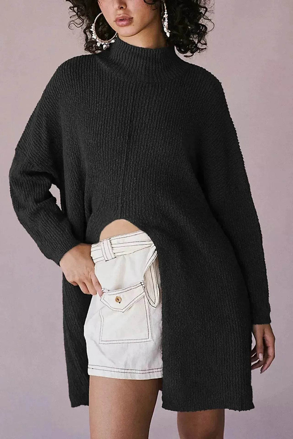 Stylish Cashmere Pullover Front Split Winter Tunic tops for Women - EX-STOCK Canada