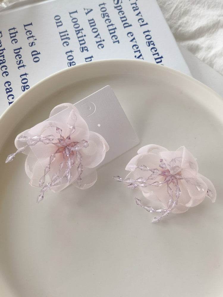 Temperament Flower Sweet Tulle Beaded Exaggerated Earrings - EX-STOCK Canada