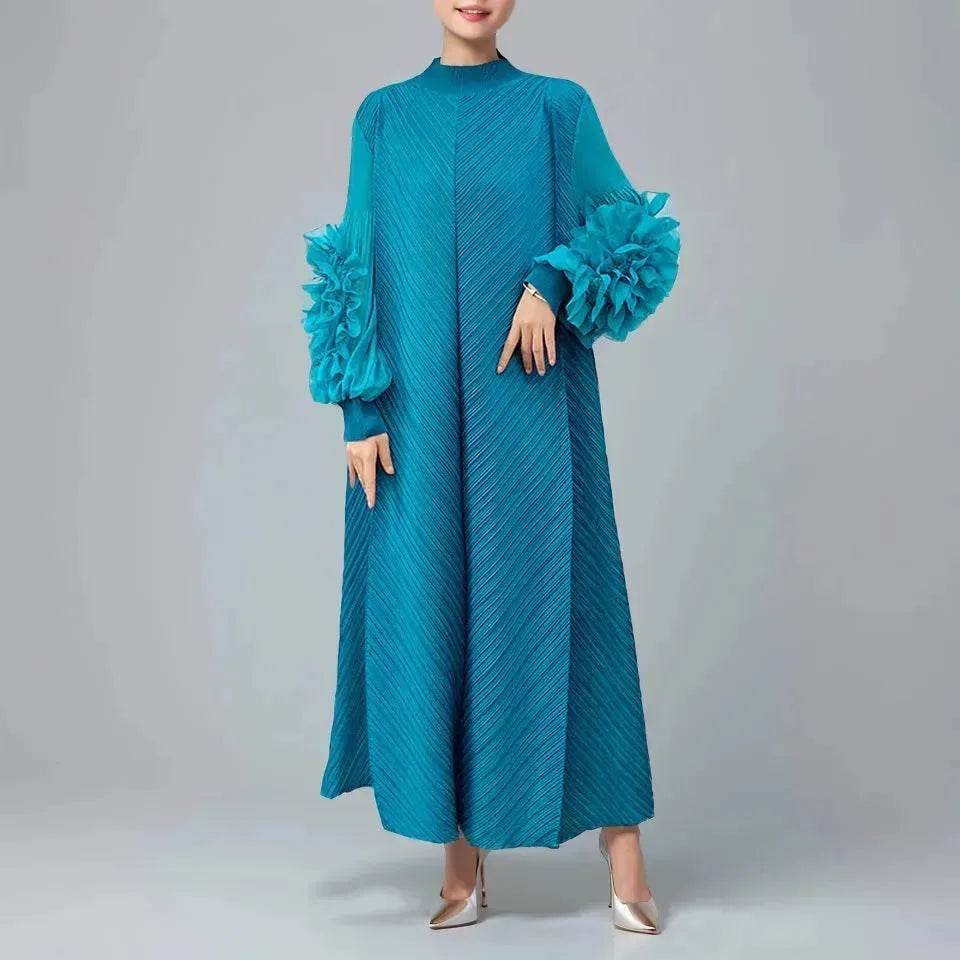 Middle East Plate Flower Loose Plus Size Pleated Extended Dress Oganza Long Sleeve Maxi Dress for Occasional events - EX-STOCK Canada