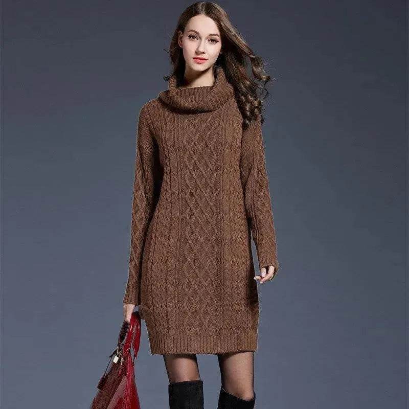 New Autumn Winter Solid Knitted Oversized Mini Turtleneck Sweater Dress - EX-STOCK Canada
