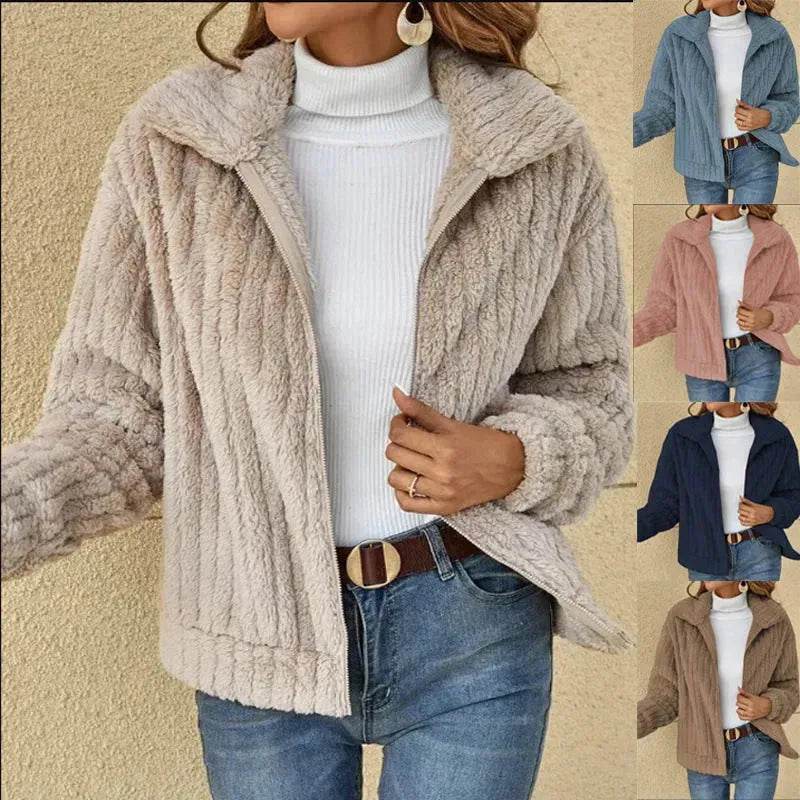 Fall Winter Casual Women Thick Fleece sherpa Lapel Cardigan sweater Jacket - EX-STOCK Canada