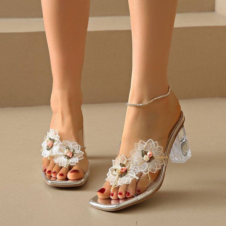 Talons hauts transparents, chaussons en strass, sandales en cristal pour femmes, sandales françaises