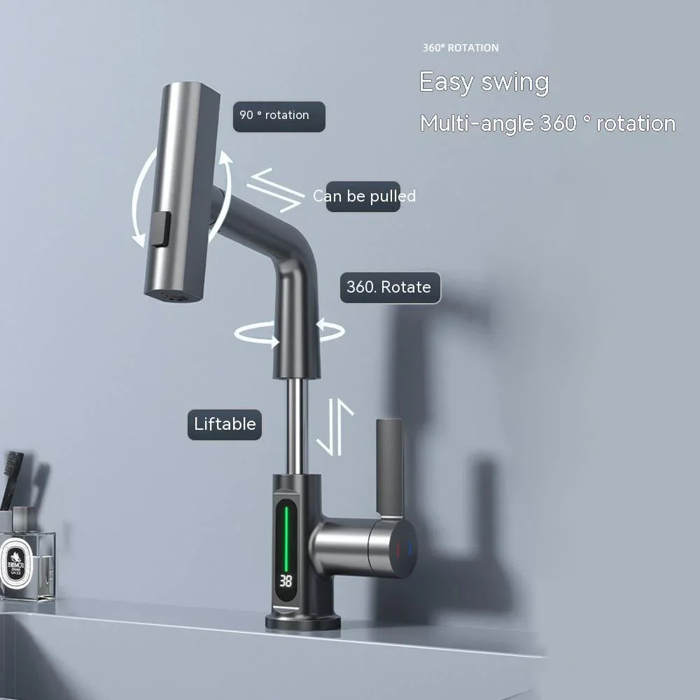 Intelligent Digital Display Faucet Pull-out Basin Faucet Temperature Digital Display Rotation EX-STOCK Canada