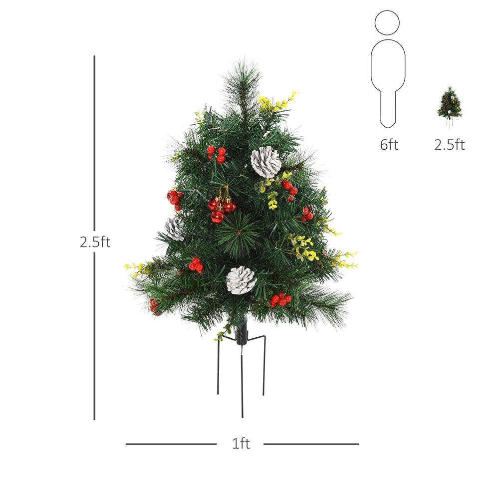 2.5ft 2 Pieces Prelit Artificial Christmas Tree With LED Light Mini Xmas Tree With Small Berry Pine Needles Pinecones Decorations For Garden EX-STOCK Canada