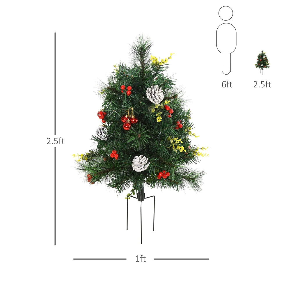 2.5ft 2 Pieces Prelit Artificial Christmas Tree With LED Light Mini Xmas Tree With Small Berry Pine Needles Pinecones Decorations For Garden EX-STOCK Canada