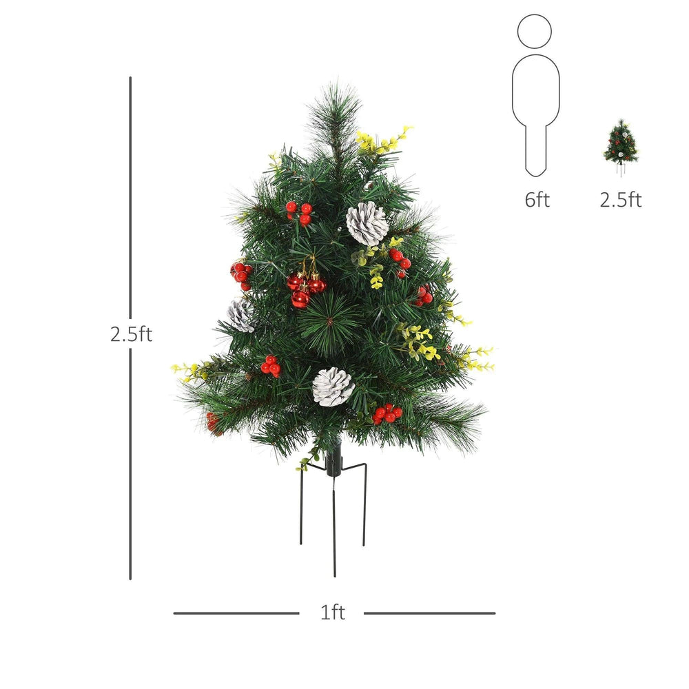Arbre de Noël artificiel pré-éclairé de 2,5 pieds, 2 pièces, avec éclairage LED, mini arbre de Noël avec petites aiguilles de pin aux baies et décorations de pommes de pin pour le jardinEX-STOCK Canada