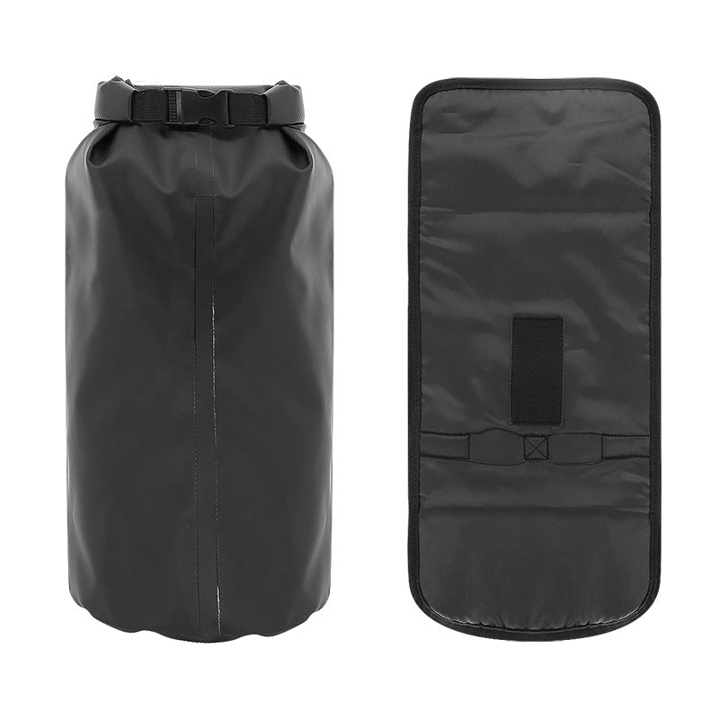 Black dry bag with a front pocket on a white background
