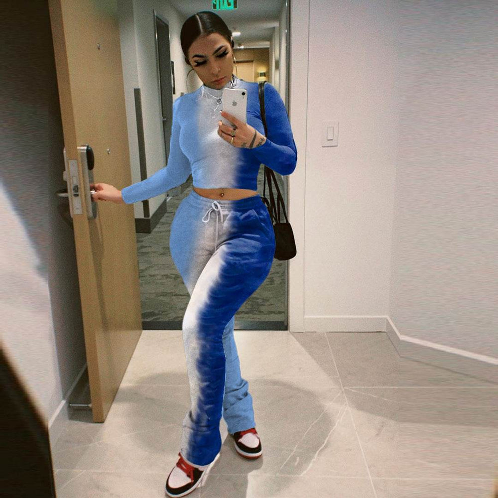 Tie-Dye 2pcs Women Long sleeve Drawstring Sweatsuit Outfit set - EX-STOCK Canada